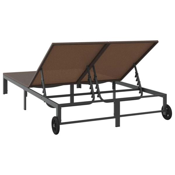 Sonnenliege mit Kissen und Rädern für 2 Personen Braun Poly Rattan