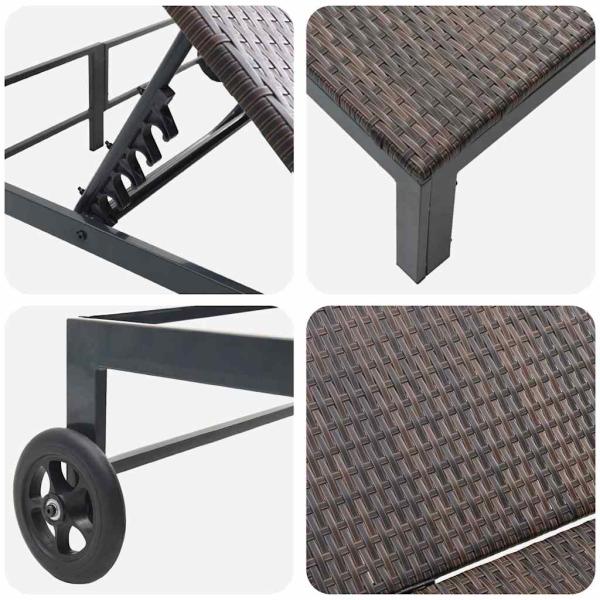 Sonnenliege mit Kissen und Rädern für 2 Personen Braun Poly Rattan