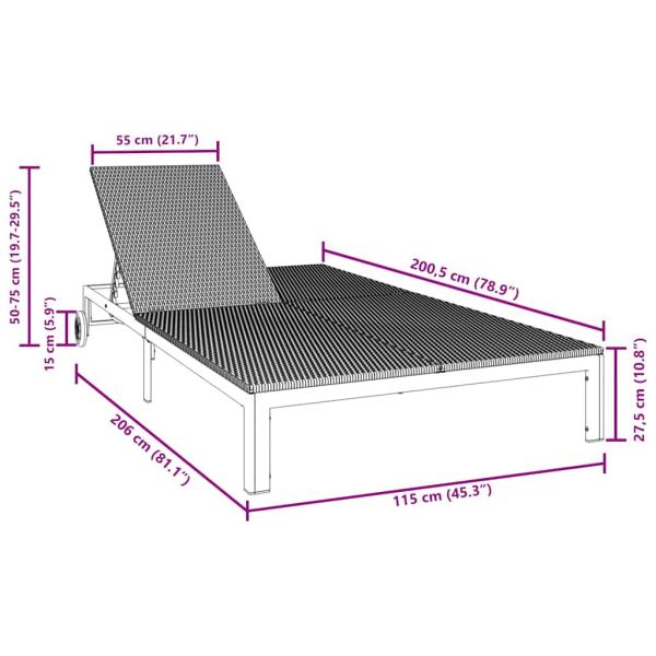 Sonnenliege mit Kissen und Rädern für 2 Personen Schwarz Poly-Rattan