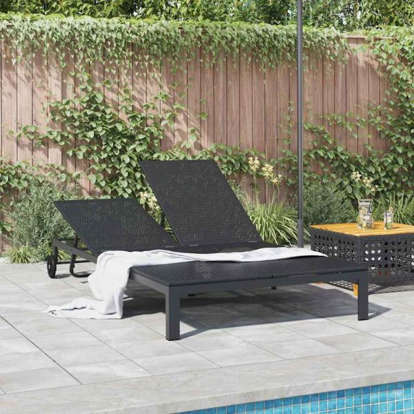 Sonnenliege Poly-Rattan Schwarz