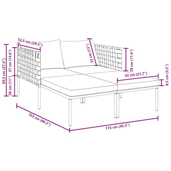 Sonnenliege mit Kissen für 2 Personen Anthrazit 115x153x69,5 cm Stahl