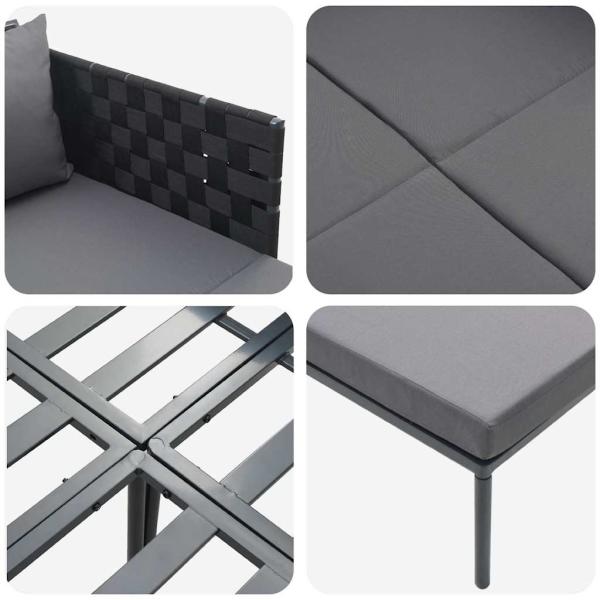 Sonnenliege mit Kissen für 2 Personen Anthrazit 115x153x69,5 cm Stahl