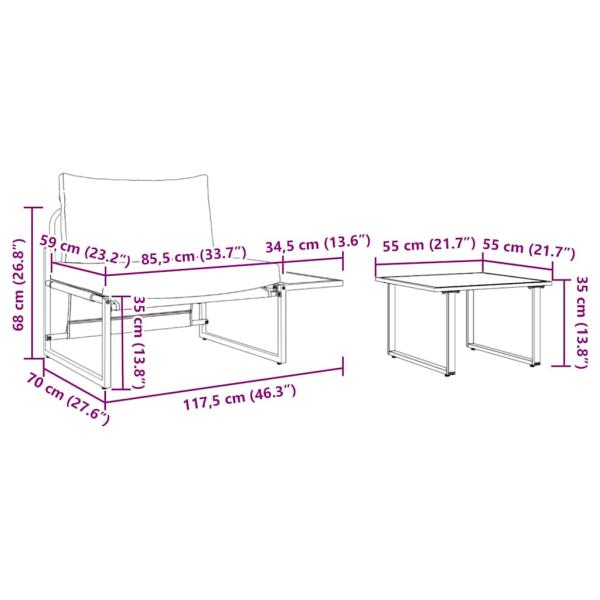 2-teiliges Garten-Sofa-Set mit einem Einzel-Sessel und anthrazitfarbenen Kissen