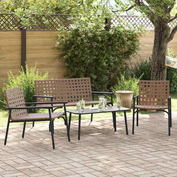ARDEBO.de - 4-teiliges Outdoor-Coffee-Set aus braunem Rattan und Stahl