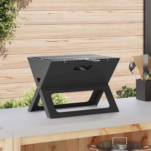 ARDEBO.de - Faltbarer Holzkohle-Grill Schwarz 46x30x31 cm aus Stahl