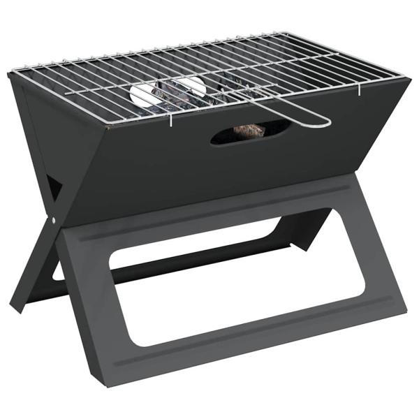 Faltbarer Holzkohle-Grill Schwarz 46x30x31 cm aus Stahl