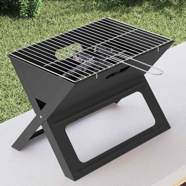 Faltbarer Holzkohle-Grill Schwarz 46x30x31 cm aus Stahl
