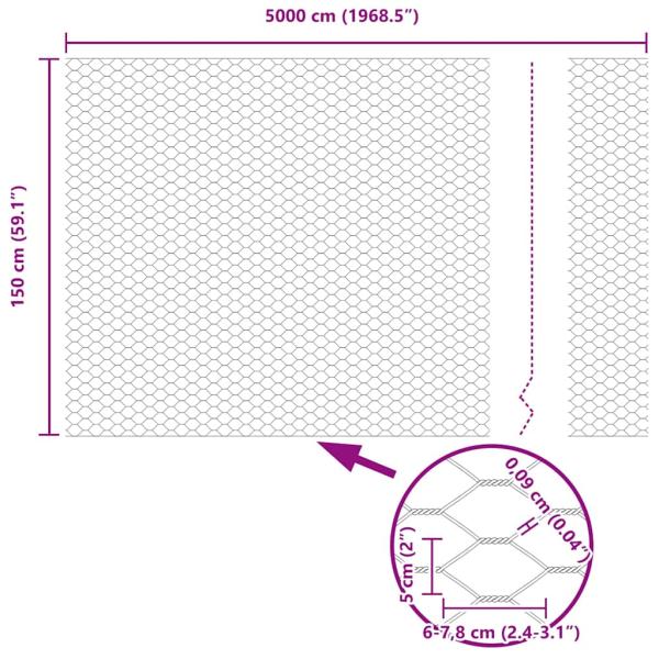 Sechseckzaun Grün Metall 5000 x 0.09 x 150 cm Langlebig