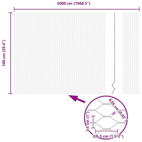 Hexagonzaun Galvanisierter Stahl 5000 x 0.05 x 100 cm Langlebig