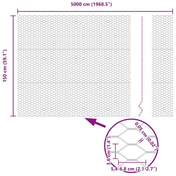 Sechseckzaun Feuerverzinkter Stahl 5000 x 0.05 x 150 cm Robust
