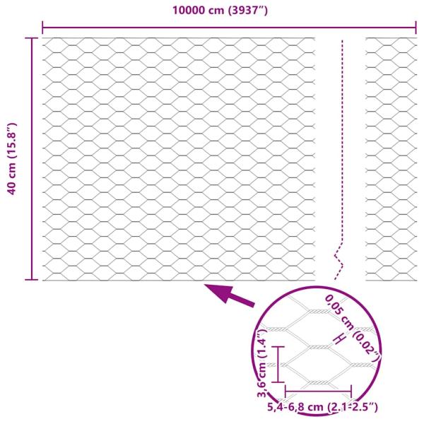 Hexagon Zaun Verzinkter Stahl 10000 x 0.05 x 40 cm Langlebig