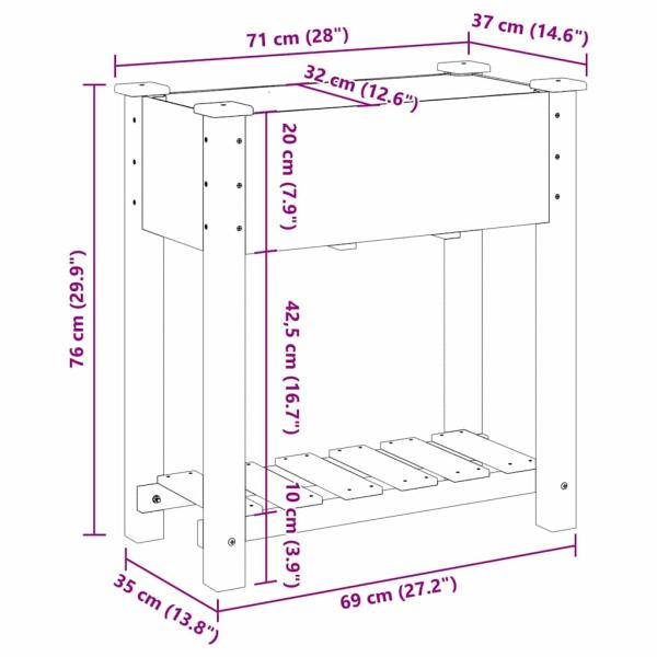 Gartenpflanzer mit Regal 71x37x76 cm aus solidem Kiefernholz