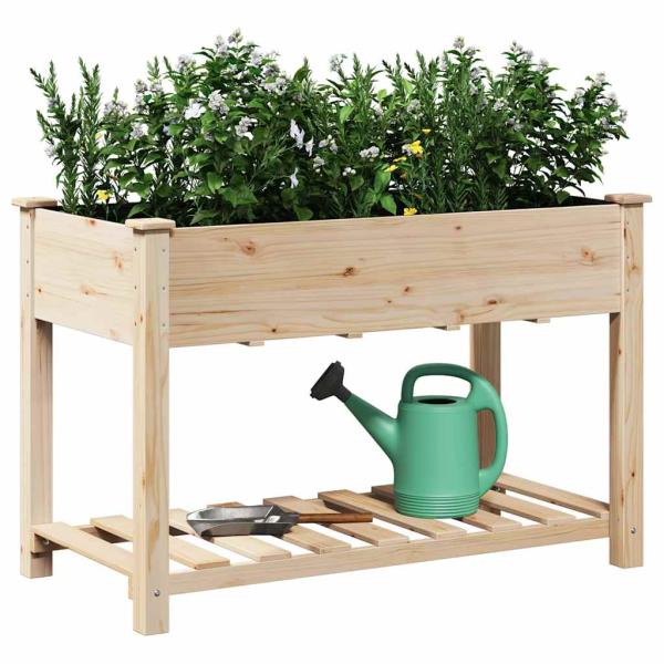 Gartenpflanzer mit Regal 115x59x76 cm aus massivem Kiefernholz