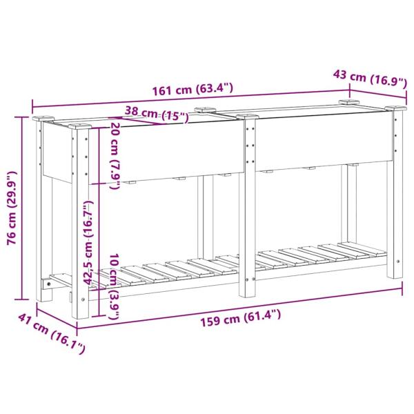 Gartenpflanzer mit Regal 161x43x76 cm aus massivem Kiefernholz