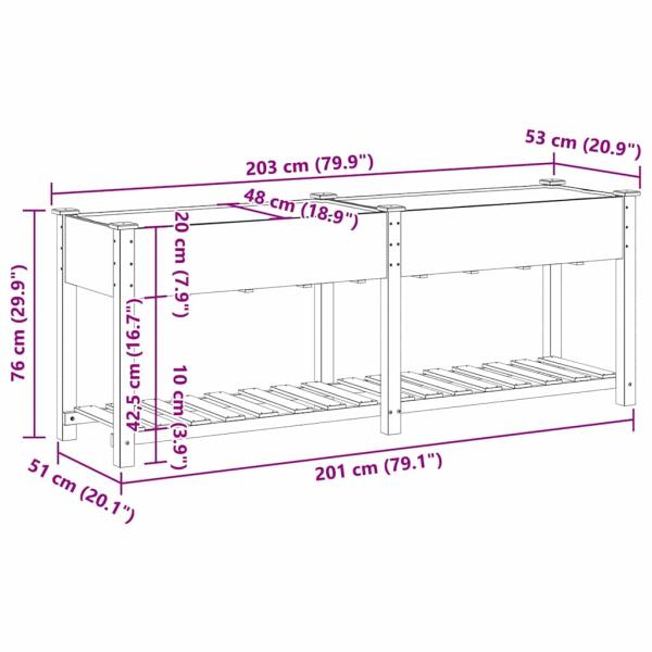 Gartenpflanzer mit Regal 203x53x76 cm aus massivem Fichtenholz