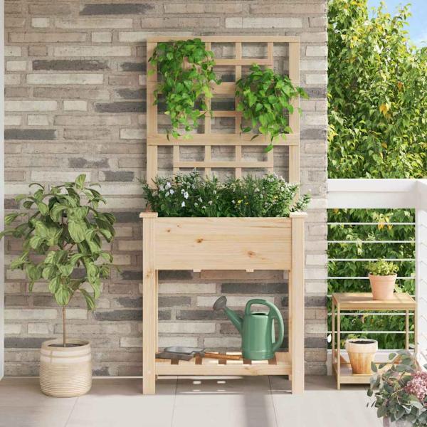 ARDEBO.de - Gartenpflanzer mit Spalier & Regal 71x37x152 cm aus massivem Holz Kiefer