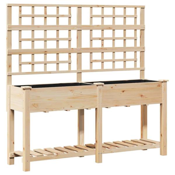Gartenpflanzer mit Spalier und Regal 161x43x152 cm aus massivem Kiefernholz