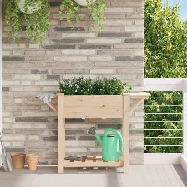 ARDEBO.de - Gartenpflanzer mit Regalen 111x37x76 cm aus massivem Kiefernholz