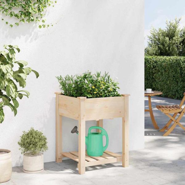Gartenpflanzer mit Regal 60x60x76 cm aus massivem Kiefernholz