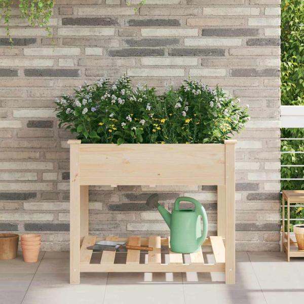 ARDEBO.de - Gartenpflanzer mit Regal 90x90x76 cm aus massivem Kiefernholz