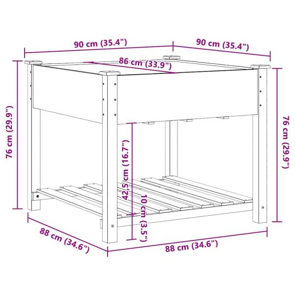 Gartenpflanzer mit Regal 90x90x76 cm aus massivem Kiefernholz