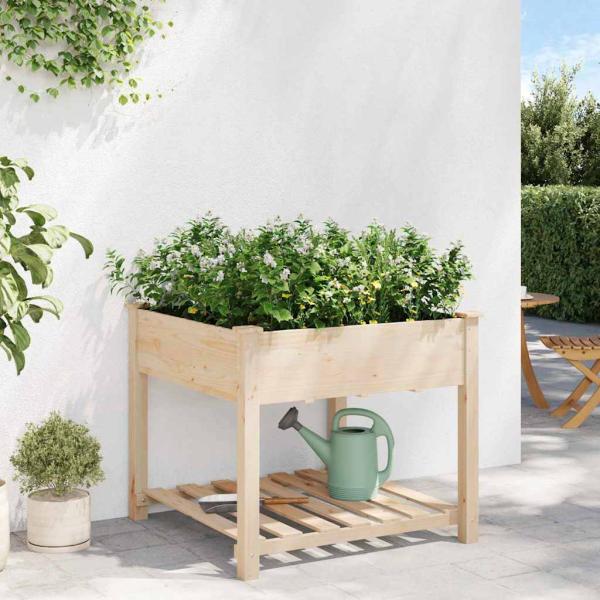 Gartenpflanzer mit Regal 90x90x76 cm aus massivem Kiefernholz