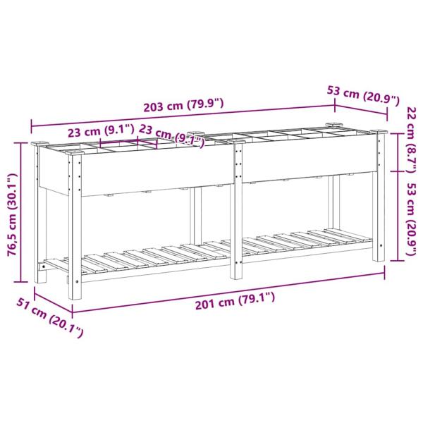 Gartenpflanzer mit Rastern 203x53x76 cm aus massivem Kiefernholz