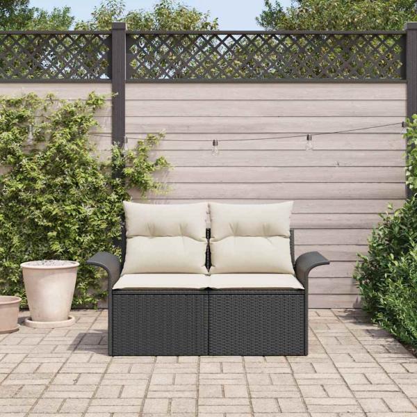 ARDEBO.de - 2-Sitzer Garten-Sofa mit Kissen Schwarz Poly-Rattan