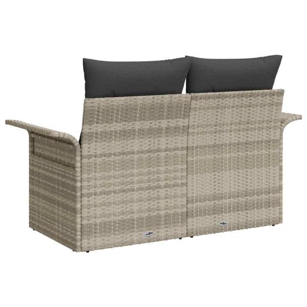 2-Sitzer Garten-Sofa mit Kissen Hellgrau Poly Rattan