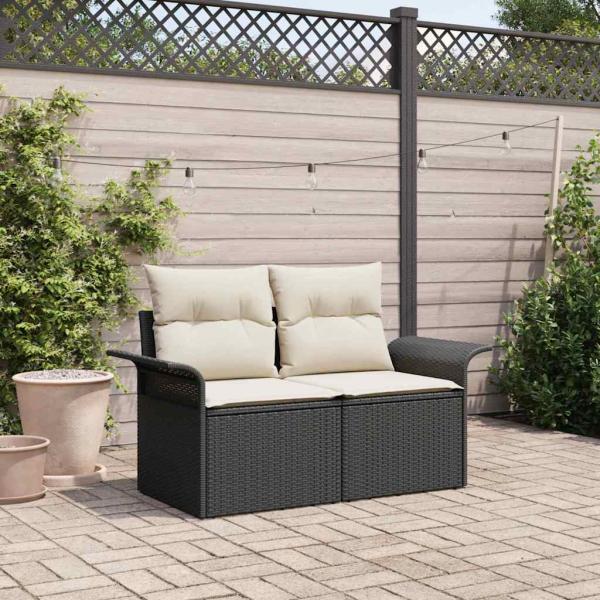 ARDEBO.de - 2-Sitzer Gartenbank mit Stauraum und Kissen Schwarz Poly Rattan