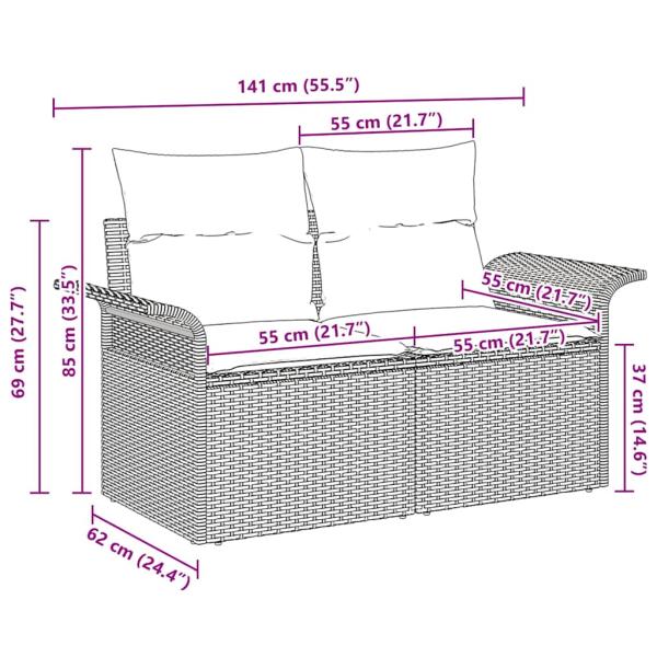 2-Sitzer Garten Sofa mit Stauraum und Kissen Braun Poly-Rattan