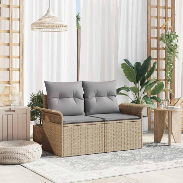 ARDEBO.de - 2-Sitzer Garten-Sofa mit Stauraum & Kissen Beige Poly Rattan