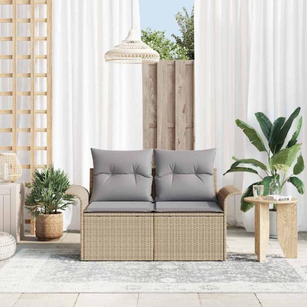 2-Sitzer Garten-Sofa mit Stauraum & Kissen Beige Poly Rattan
