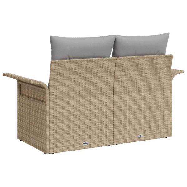 2-Sitzer Garten-Sofa mit Stauraum & Kissen Beige Poly Rattan