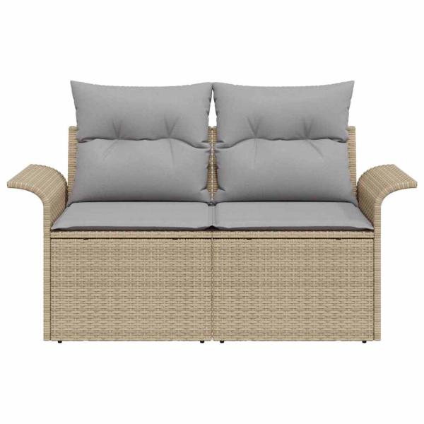 2-Sitzer Garten-Sofa mit Stauraum & Kissen Beige Poly Rattan