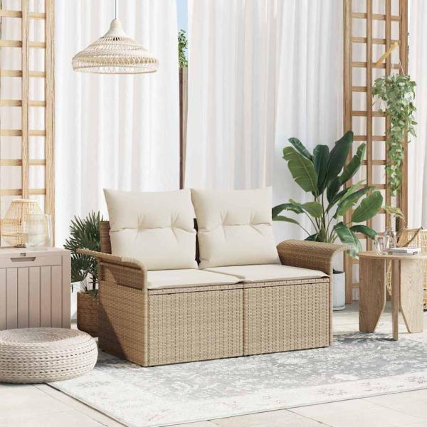 ARDEBO.de - 2-Sitzer Gartensofa mit Stauraum und Kissen Beige Poly Rattan