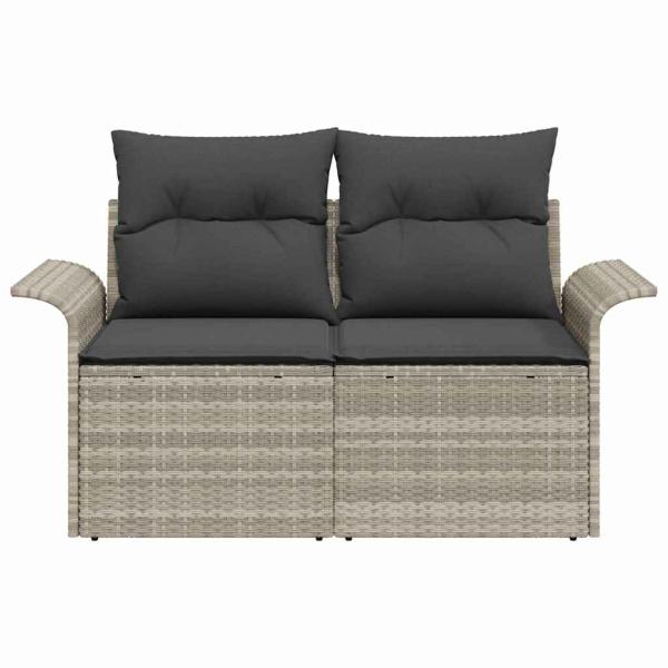 2-Sitzer Garten-Sofa mit Stauraum und Kissen Hellgrau Poly-Rattan