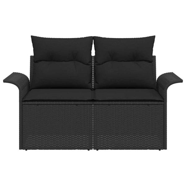 2-Sitzer Garten Sofa mit Stauraum & Kissen Schwarz Poly Rattan