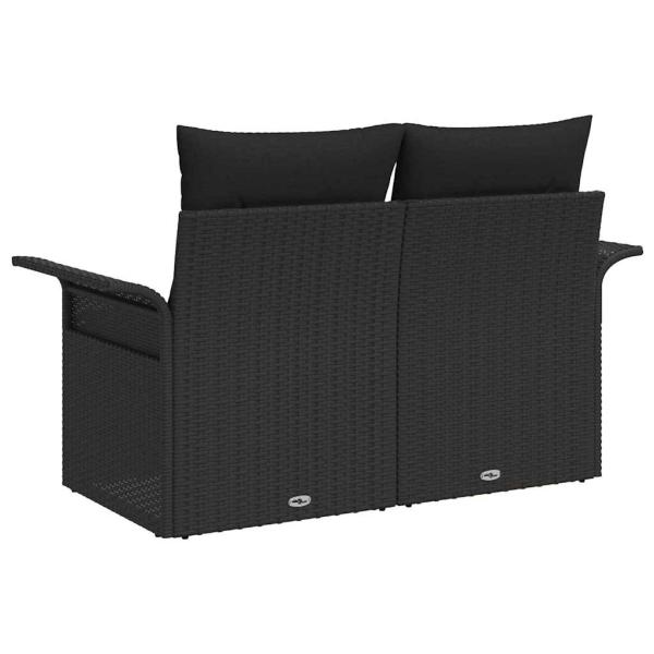2-Sitzer Garten Sofa mit Stauraum & Kissen Schwarz Poly Rattan