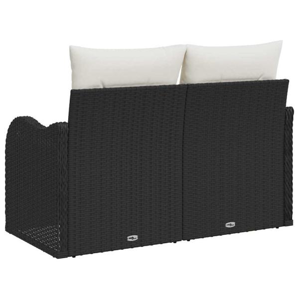 2-Sitzer Garten-Sofa mit Kissen Schwarz Poly Rattan