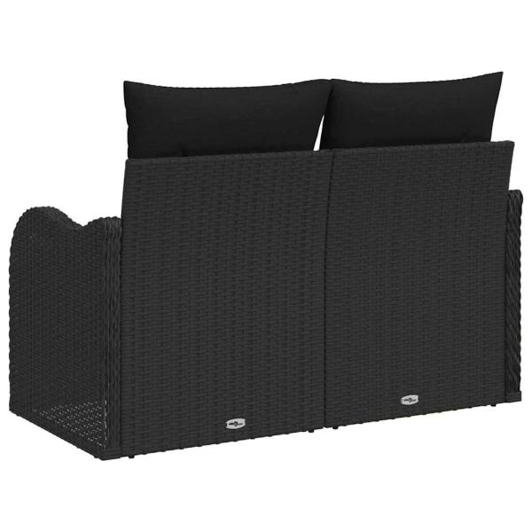 2-Sitzer Garten-Sofa mit Kissen Schwarz Poly-Rattan