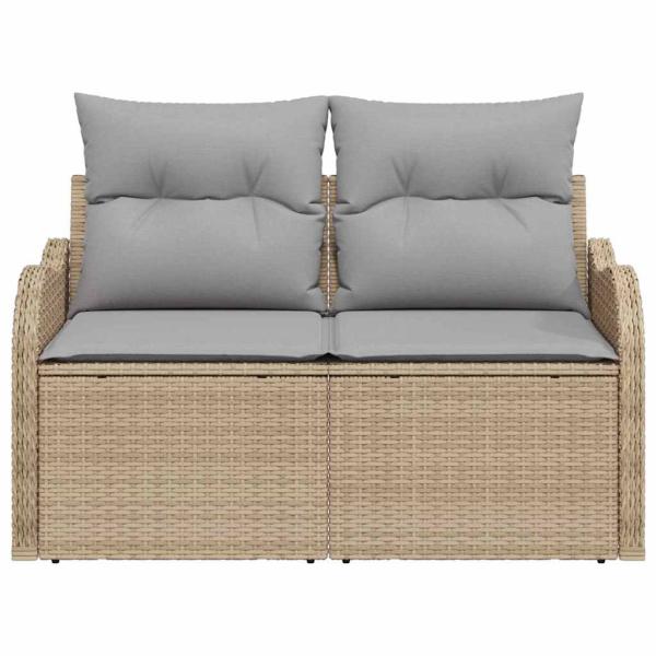 2-Sitzer Garten-Sofa mit Stauraum und Kissen Beige Poly Rattan