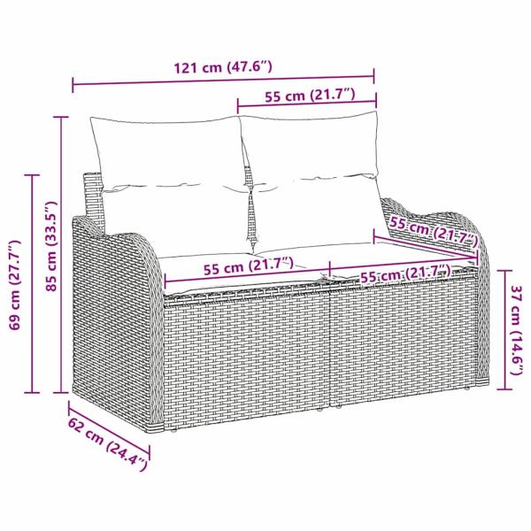 2-Sitzer Garten-Sofa mit Stauraum und Kissen Beige Poly Rattan