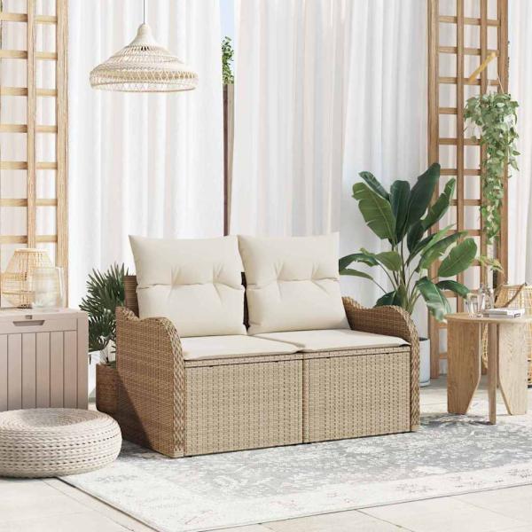 ARDEBO.de - 2-Sitzer Garten-Sofa mit Stauraum und Kissen Beige Poly Rattan