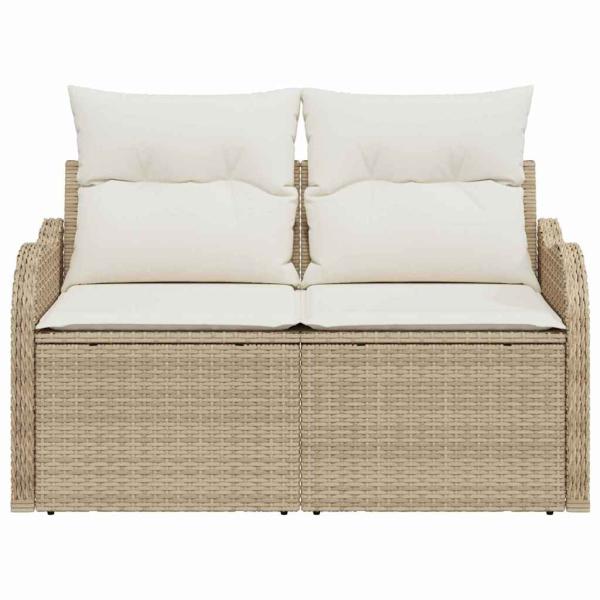 2-Sitzer Garten-Sofa mit Stauraum und Kissen Beige Poly Rattan