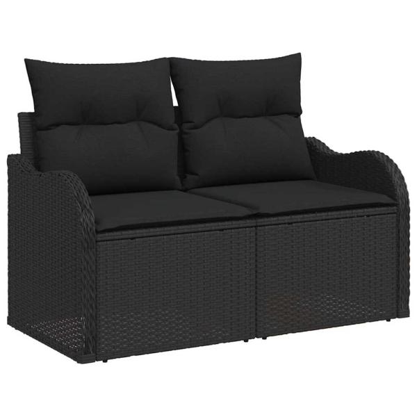 2-Sitzer Garten-Sofa mit Stauraum und Kissen Schwarz Poly-Rattan