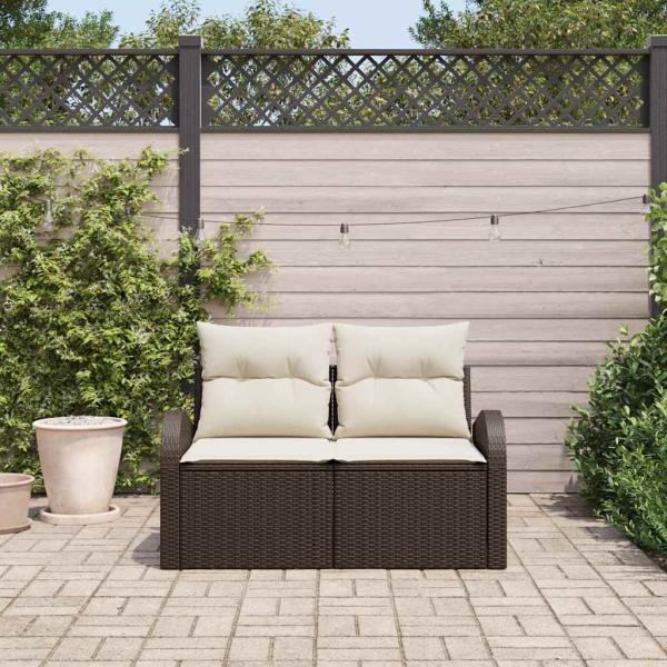 ARDEBO.de - 2-Sitzer Garten-Sofa mit Kissen Braun Poly Rattan
