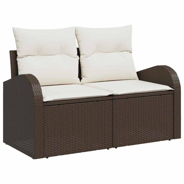 2-Sitzer Garten-Sofa mit Kissen Braun Poly Rattan