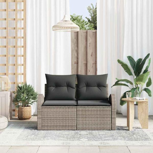 2-Sitzer Garten-Sofa mit Kissen Grau Poly-Rattan