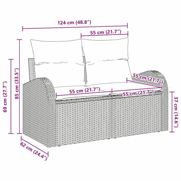 2-Sitzer Garten-Sofa mit Kissen Grau Poly-Rattan